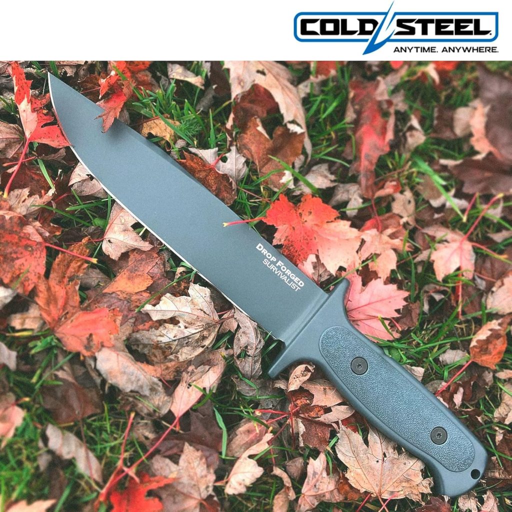 Cold Steel Drop Forged Survivalist 8 52100 High-Carbon Steel Clip Point Fixed Blade EDC Tactical Hunting Utility Knife, 5 Ergonomic Handle, Weather-Resistant Secure-Ex Sheath